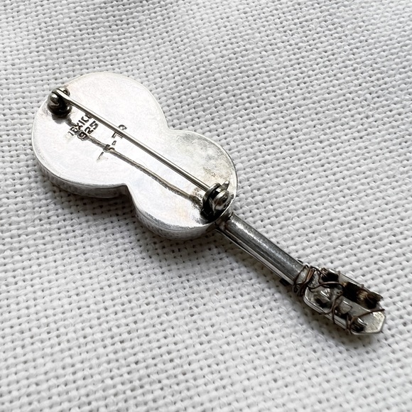 1970s Vintage TAXCO Mexico Guitar Sterling Silver Brooch Pin - Picture 7 of 8